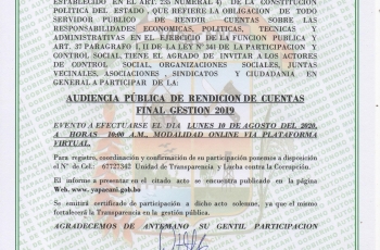 GOBIERNO MUNICIPAL DE YAPACANÍ BRINDARA RENDICIÓN DE CUENTAS 2019 POR LAS PLATAFORMAS VIRTUALES